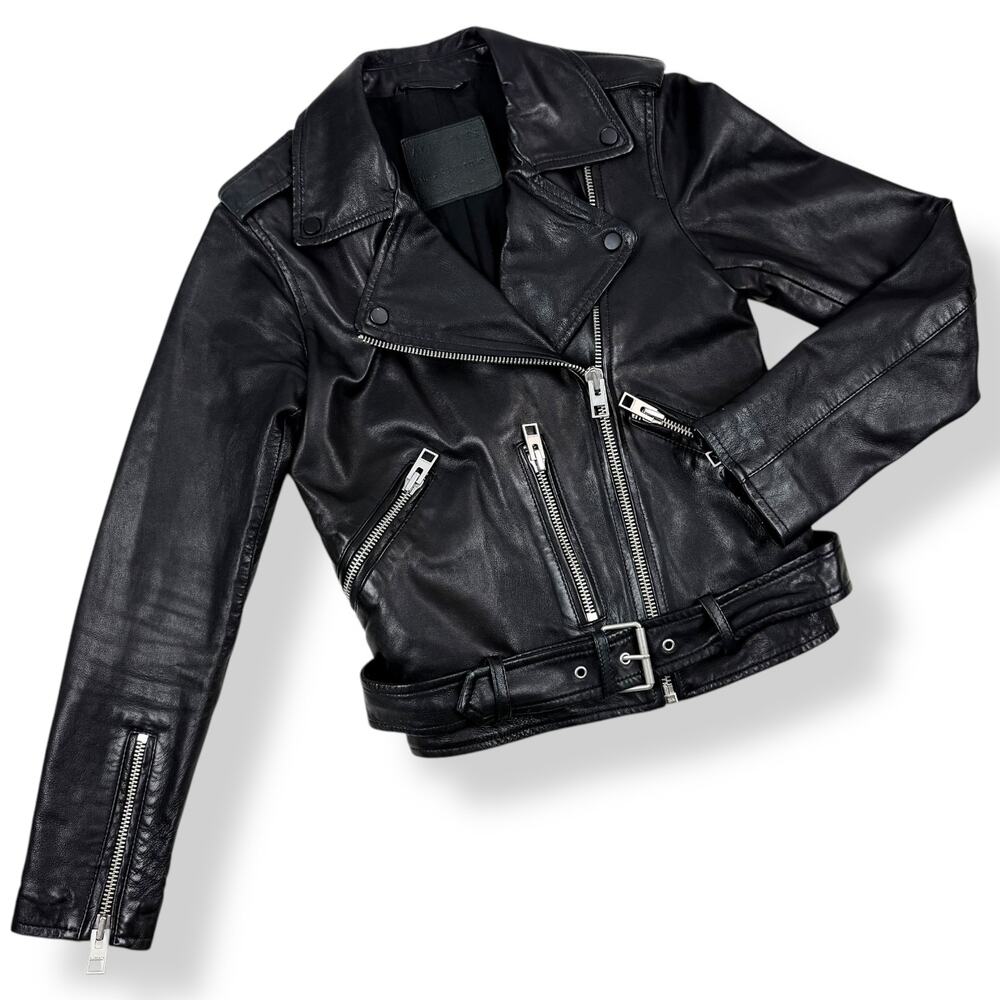 ALLSAINTS Balfern Biker cropped black sheep leather motorcycle jacket